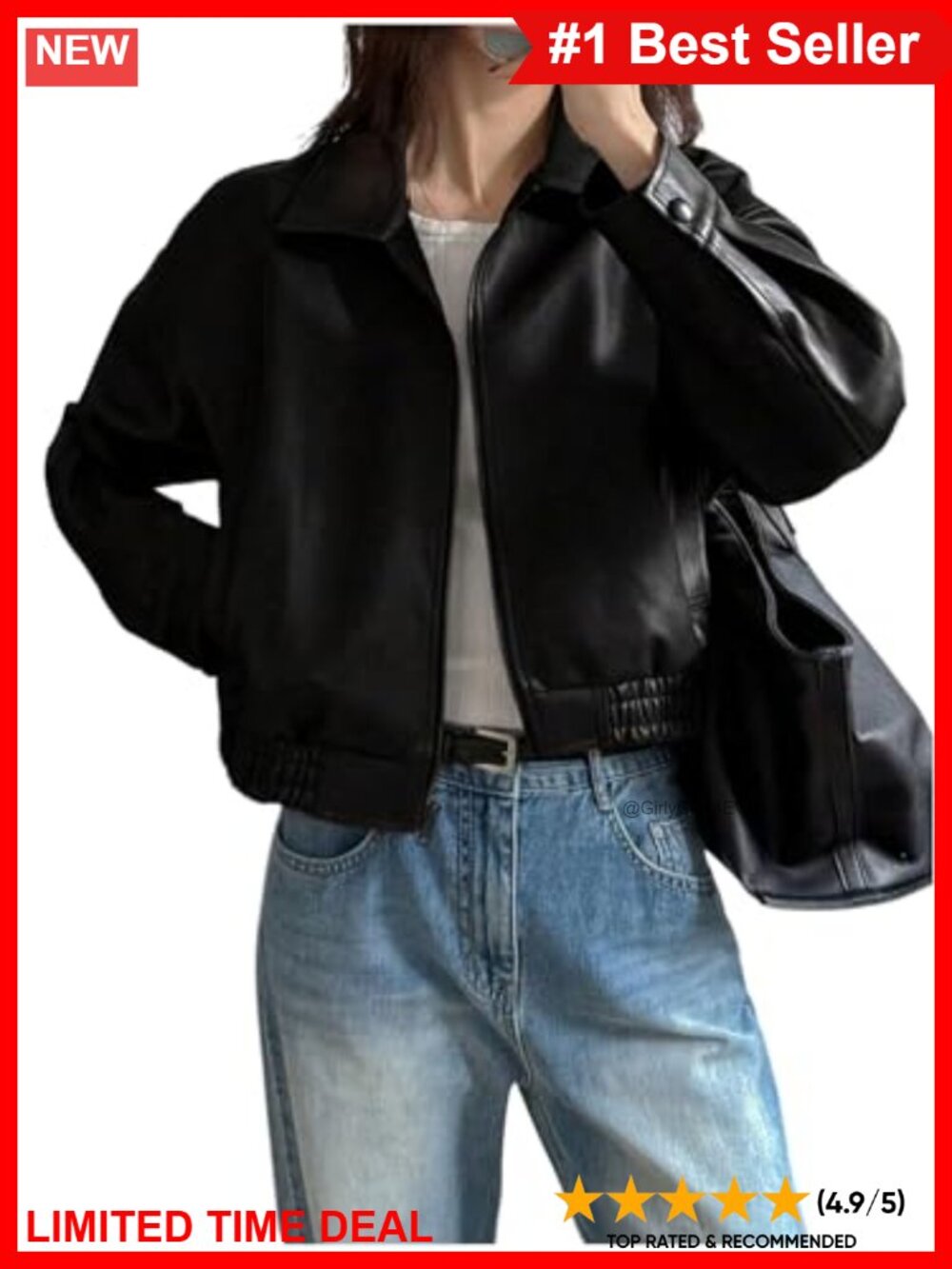 Women's Faux Leather Zip Up Cropped Bomber Jacket Coat